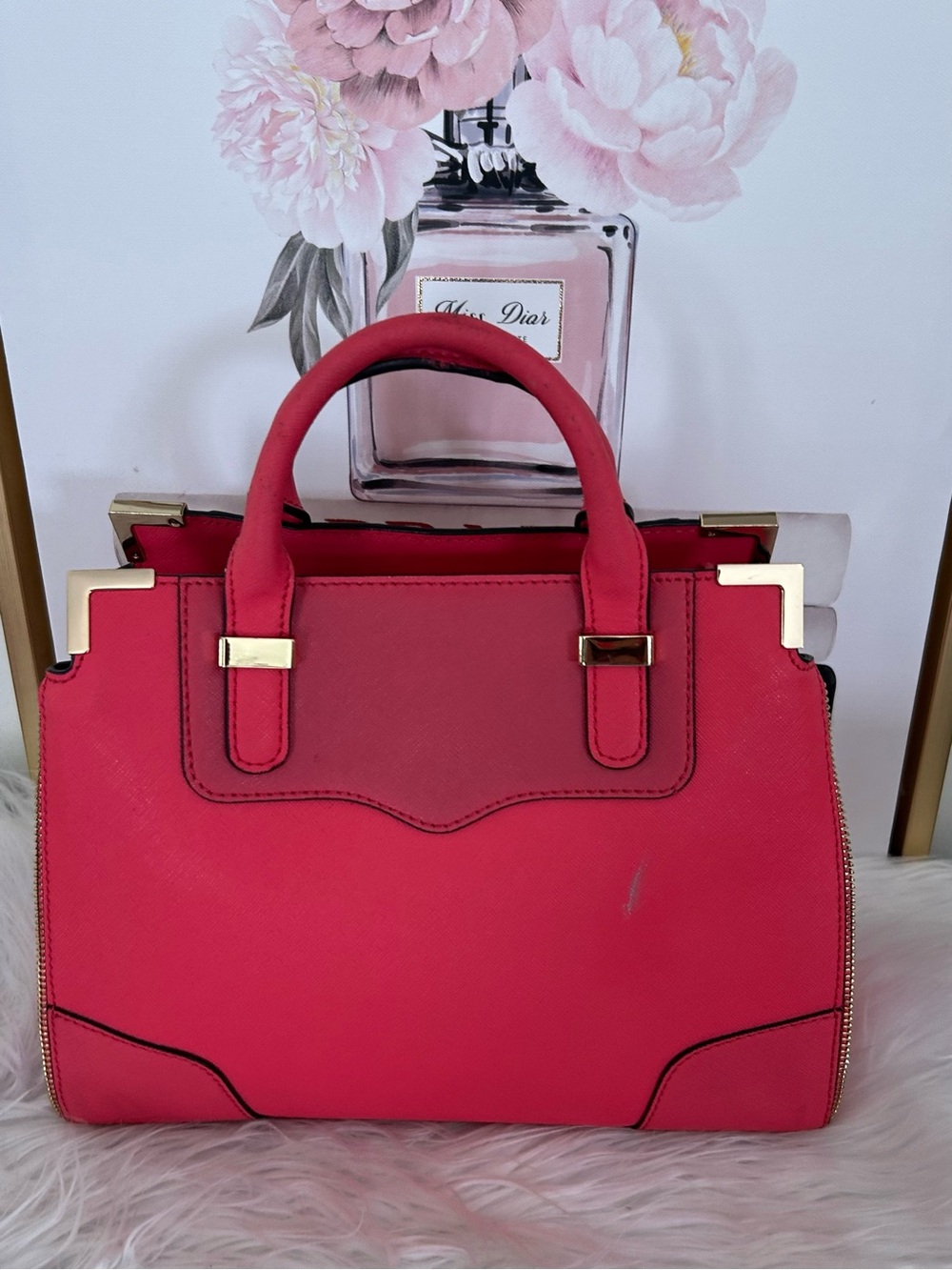 Rebecca Minkoff Red Structured Satchel Crossbody Bag Gold Hardware Top Handle - Picture 10 of 13